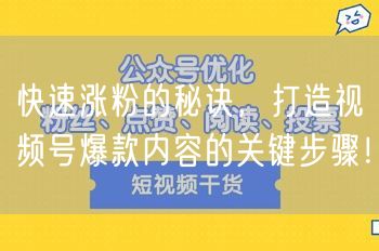 快速涨粉的秘诀,打造视频号爆款内容的关键步骤!